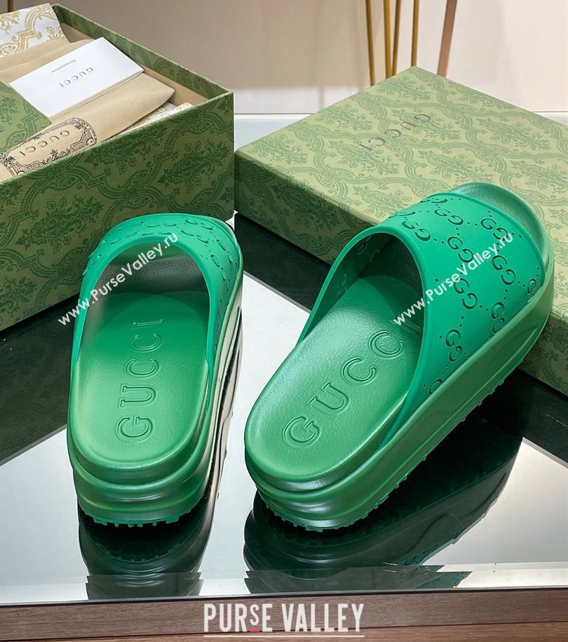 Gucci Women/Men platform perforated GG Rubber slide sandals Green 2024 (modeng-24031132)