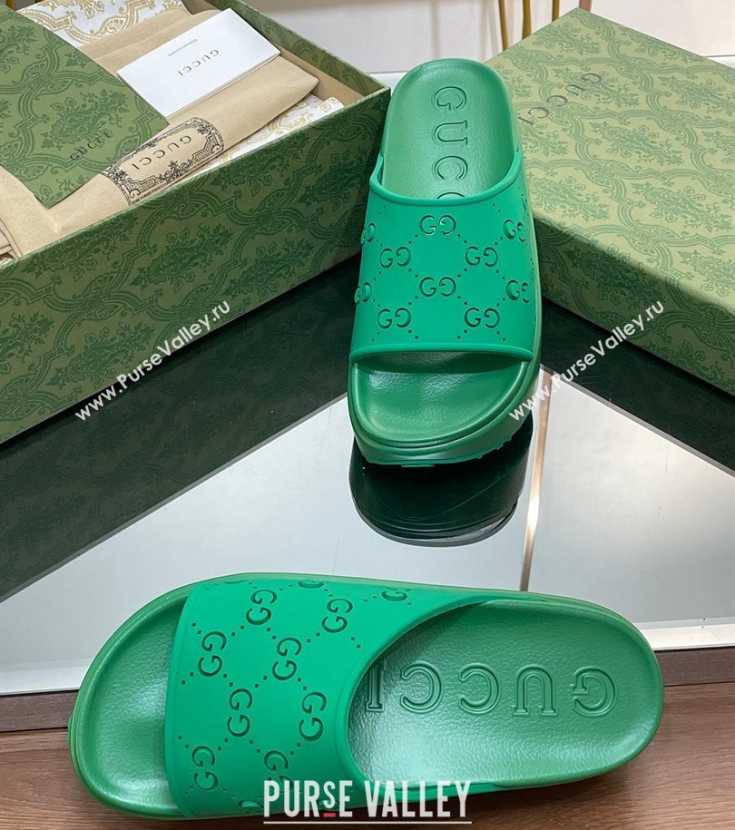 Gucci Women/Men platform perforated GG Rubber slide sandals Green 2024 (modeng-24031132)