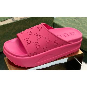 Gucci Women/Men platform perforated GG Rubber slide sandals Fuchsia 2024 (modeng-24031133)