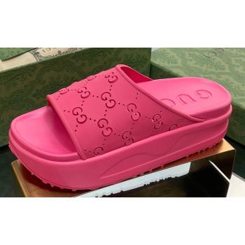 Gucci Women/Men platform perforated GG Rubber slide sandals Fuchsia 2024 (modeng-24031133)