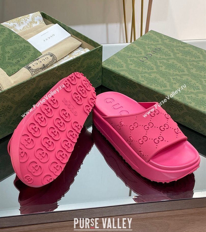 Gucci Women/Men platform perforated GG Rubber slide sandals Fuchsia 2024 (modeng-24031133)