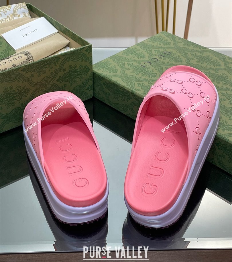 Gucci Women/Men platform perforated GG Rubber slide sandals Pink 2024 (modeng-24031134)