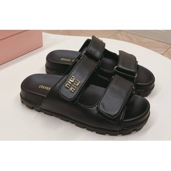 Miu Miu nappa leather slides 5XX640 Black 2024 (modeng-24031204)