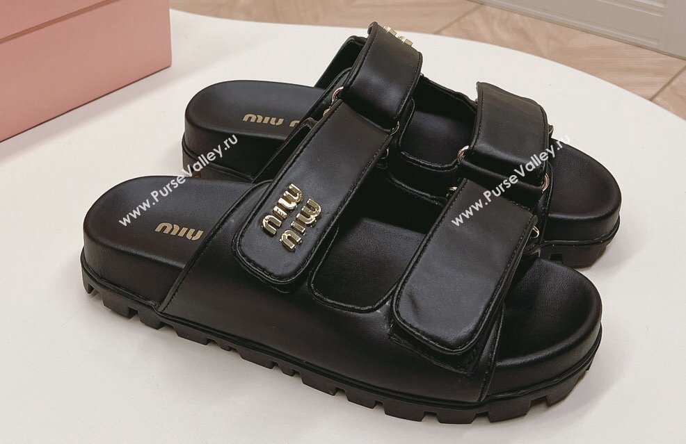 Miu Miu nappa leather slides 5XX640 Black 2024 (modeng-24031204)