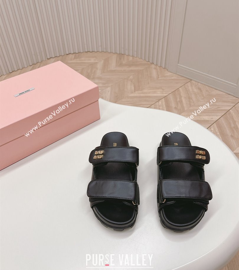 Miu Miu nappa leather slides 5XX640 Black 2024 (modeng-24031204)