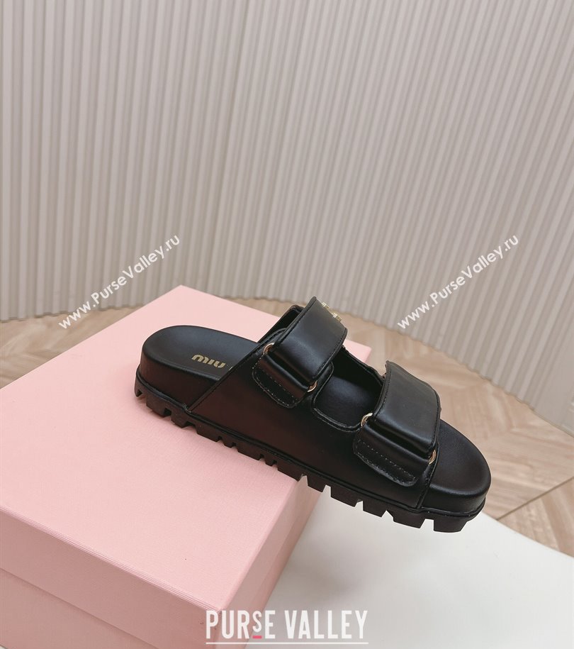 Miu Miu nappa leather slides 5XX640 Black 2024 (modeng-24031204)