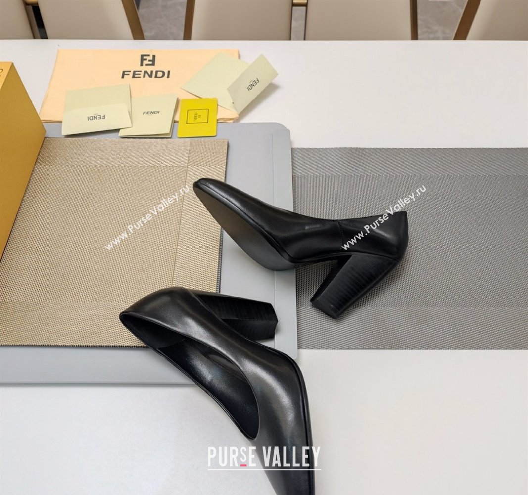 Fendi Heel 10cm Calfskin leather Pointy Toe pumps Black 2024 (modeng-24032038)