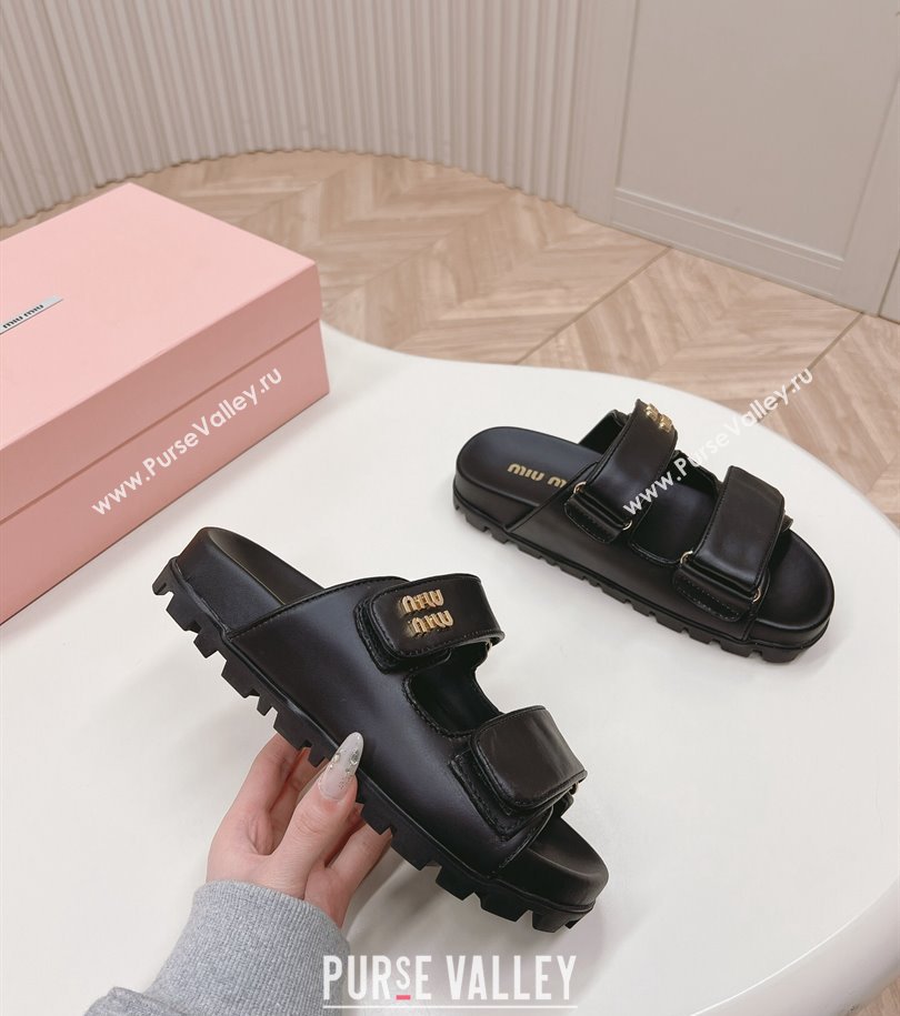 Miu Miu nappa leather slides 5XX640 Black 2024 (modeng-24031204)