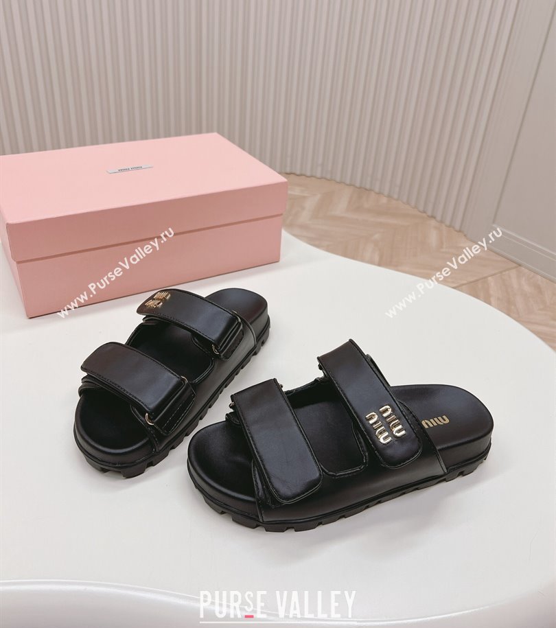 Miu Miu nappa leather slides 5XX640 Black 2024 (modeng-24031204)