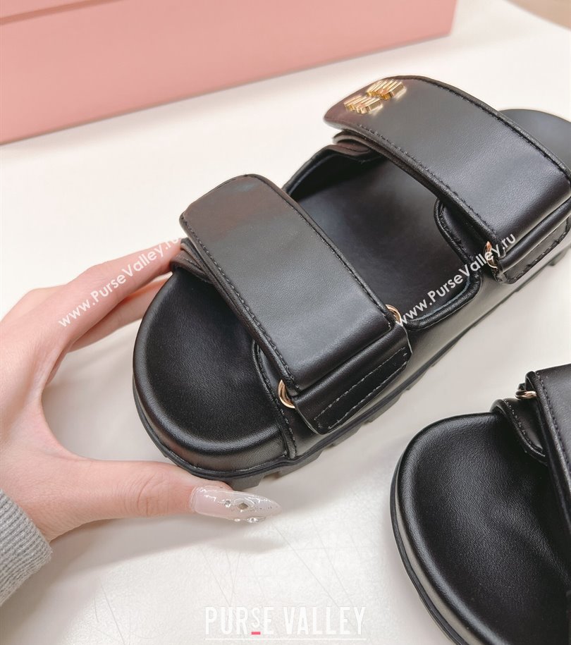 Miu Miu nappa leather slides 5XX640 Black 2024 (modeng-24031204)