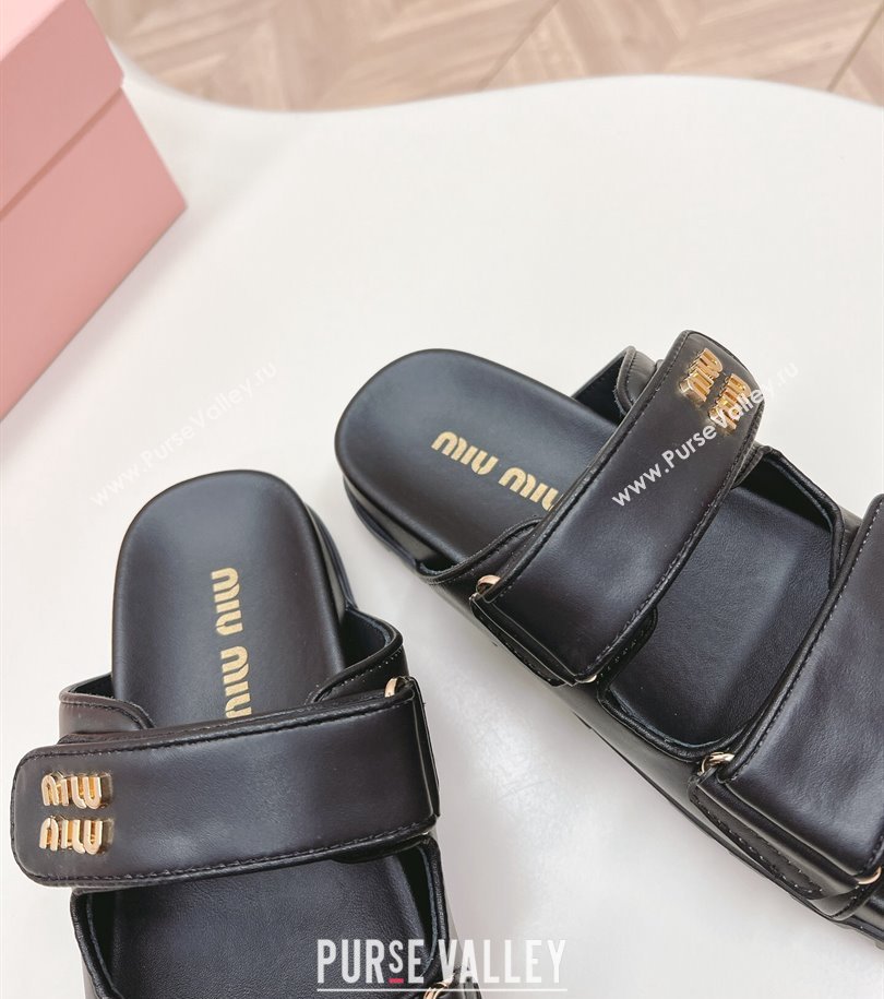 Miu Miu nappa leather slides 5XX640 Black 2024 (modeng-24031204)