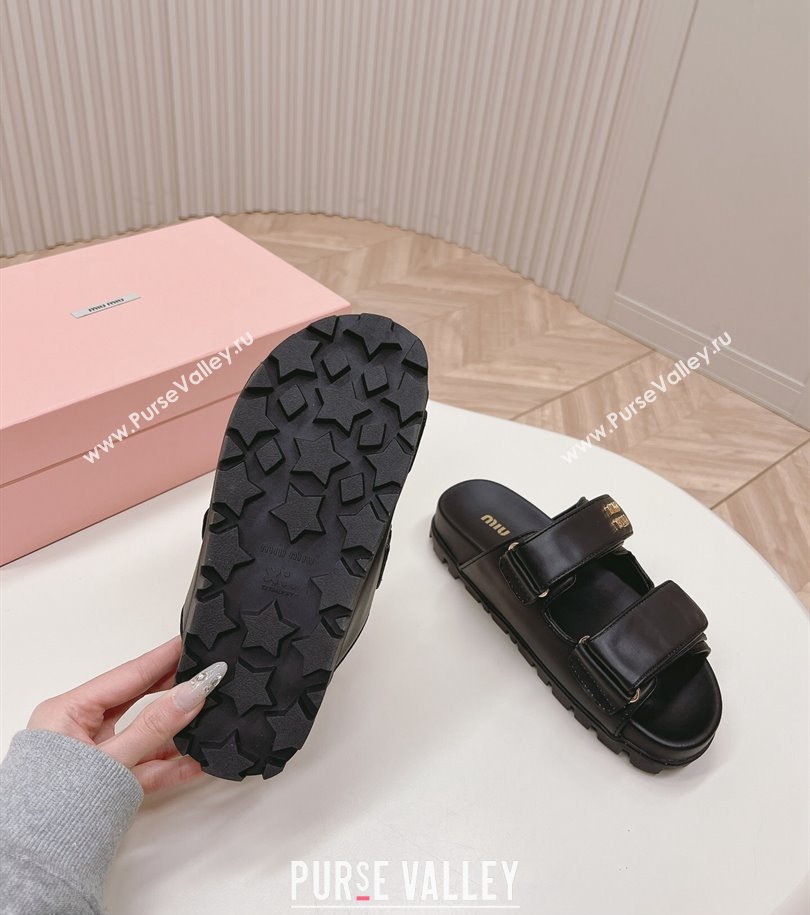 Miu Miu nappa leather slides 5XX640 Black 2024 (modeng-24031204)