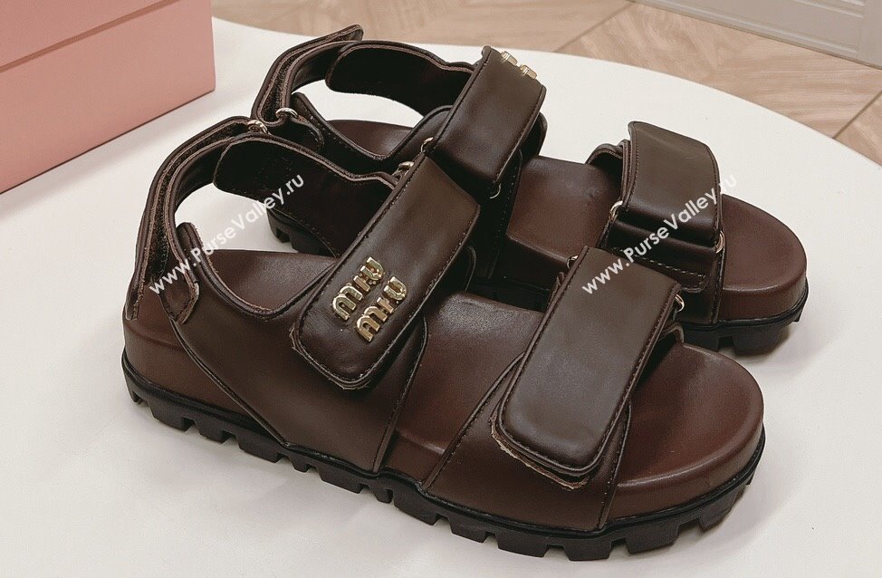 Miu Miu Sporty nappa leather sandals 5X135E Coffee 2024 (modeng-24031203)