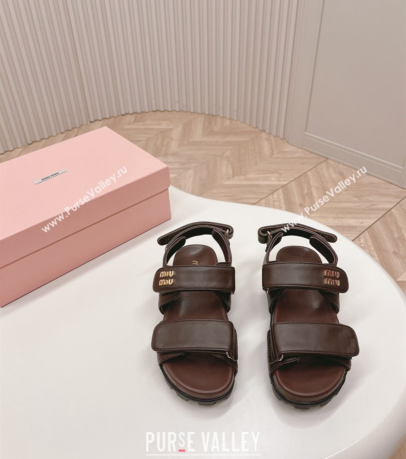 Miu Miu Sporty nappa leather sandals 5X135E Coffee 2024 (modeng-24031203)