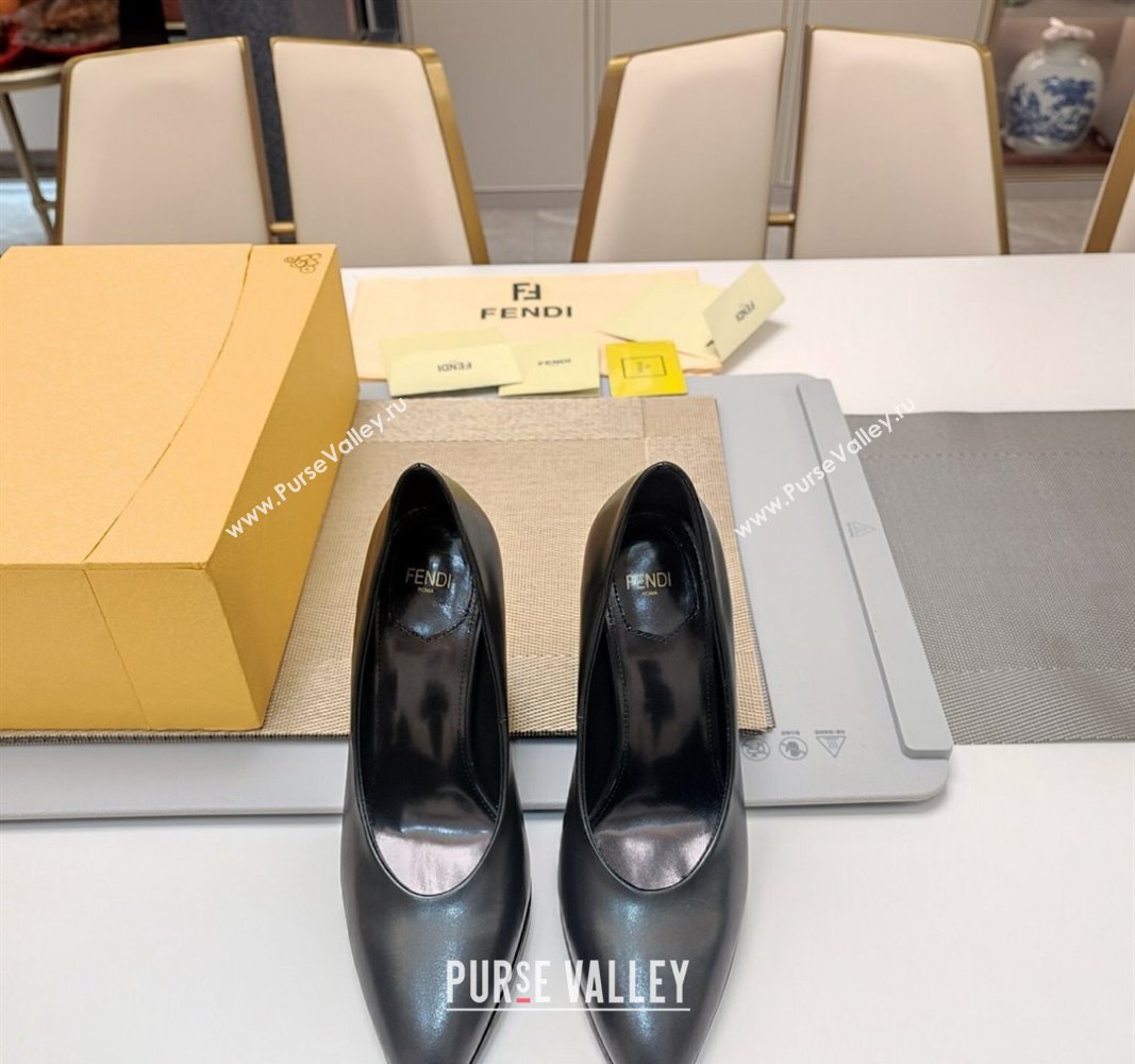 Fendi Heel 10cm Calfskin leather Pointy Toe pumps Black 2024 (modeng-24032038)