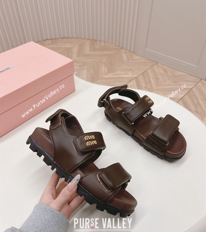 Miu Miu Sporty nappa leather sandals 5X135E Coffee 2024 (modeng-24031203)