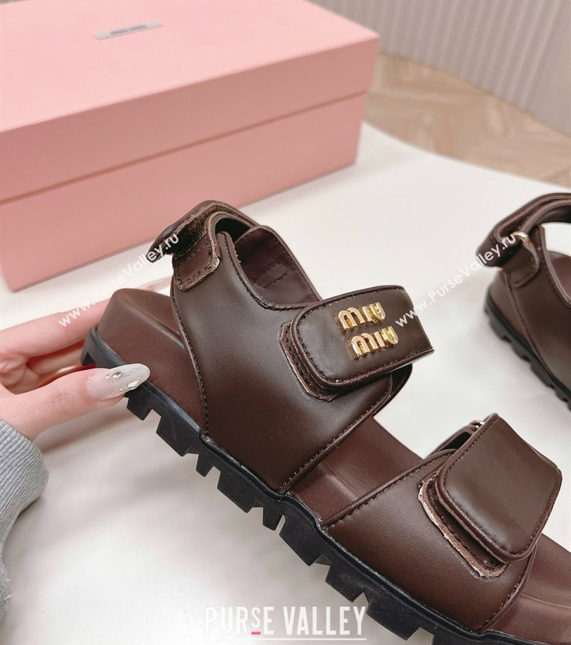 Miu Miu Sporty nappa leather sandals 5X135E Coffee 2024 (modeng-24031203)