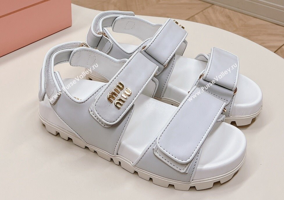 Miu Miu Sporty nappa leather sandals 5X135E White 2024 (modeng-24031202)