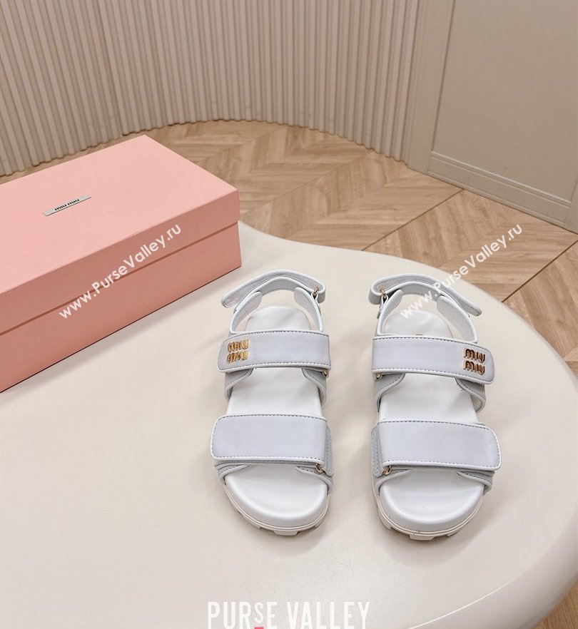 Miu Miu Sporty nappa leather sandals 5X135E White 2024 (modeng-24031202)