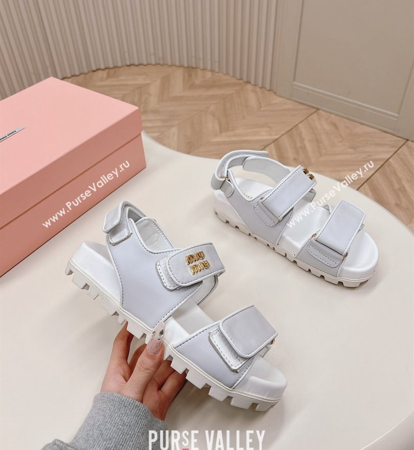 Miu Miu Sporty nappa leather sandals 5X135E White 2024 (modeng-24031202)