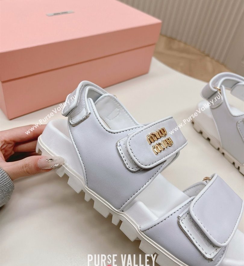 Miu Miu Sporty nappa leather sandals 5X135E White 2024 (modeng-24031202)