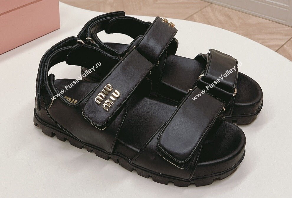 Miu Miu Sporty nappa leather sandals 5X135E Black 2024 (modeng-24031201)