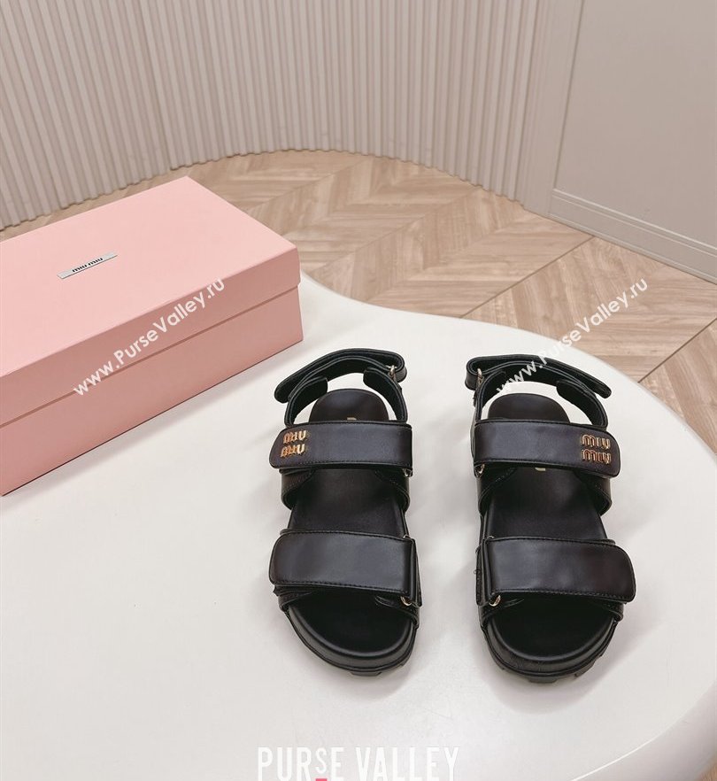 Miu Miu Sporty nappa leather sandals 5X135E Black 2024 (modeng-24031201)