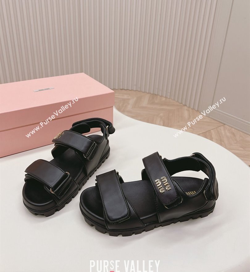 Miu Miu Sporty nappa leather sandals 5X135E Black 2024 (modeng-24031201)