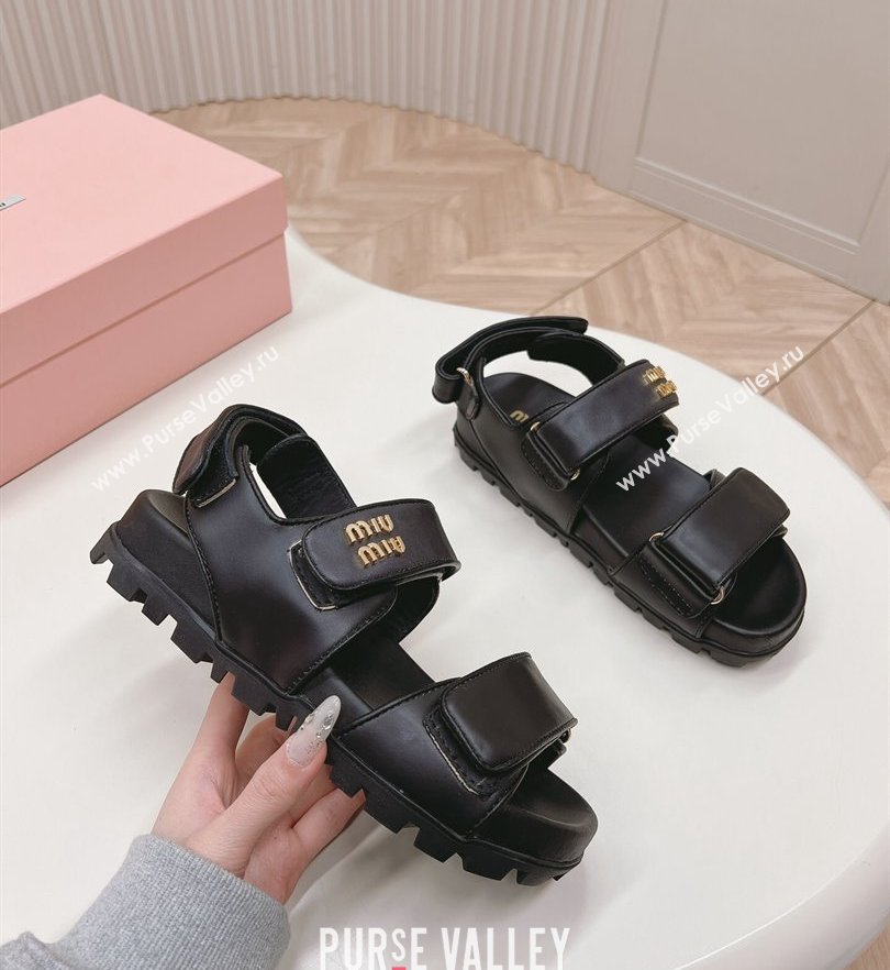 Miu Miu Sporty nappa leather sandals 5X135E Black 2024 (modeng-24031201)