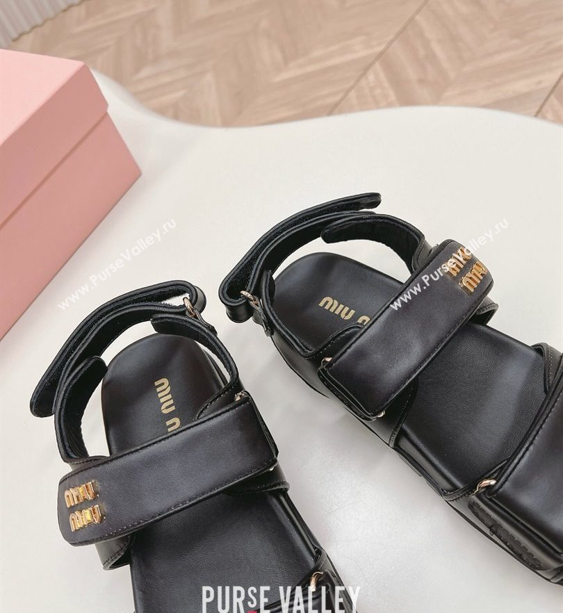 Miu Miu Sporty nappa leather sandals 5X135E Black 2024 (modeng-24031201)