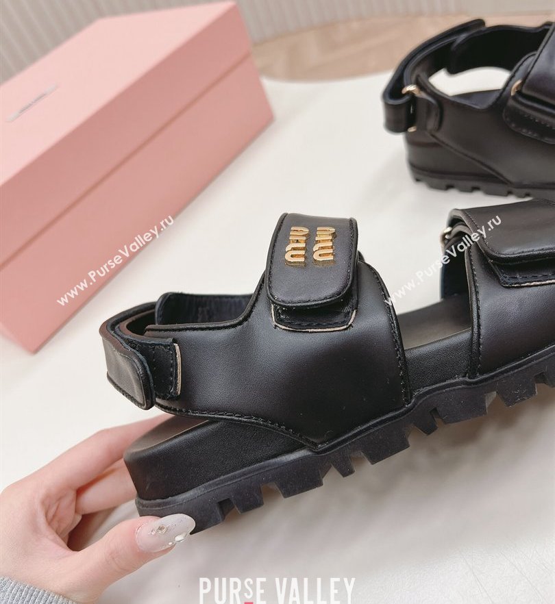 Miu Miu Sporty nappa leather sandals 5X135E Black 2024 (modeng-24031201)