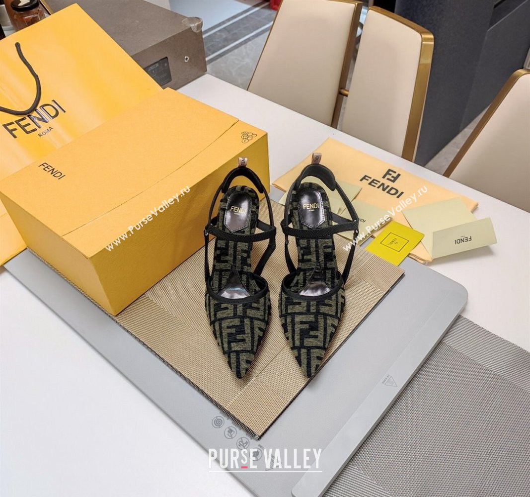 Fendi Colibrì Lite high-heeled 8.5cm slingbacks chenille Dark Green 2024 (modeng-24032001)