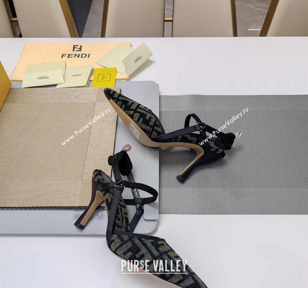 Fendi Colibrì Lite high-heeled 8.5cm slingbacks chenille Dark Green 2024 (modeng-24032001)