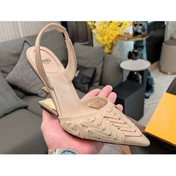 Fendi First interlaced leather high-heeled 9cm slingbacks Creamy 2024 (modeng-24032030)