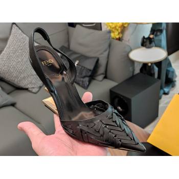 Fendi First interlaced leather high-heeled 9cm slingbacks Black 2024 (modeng-24032029)