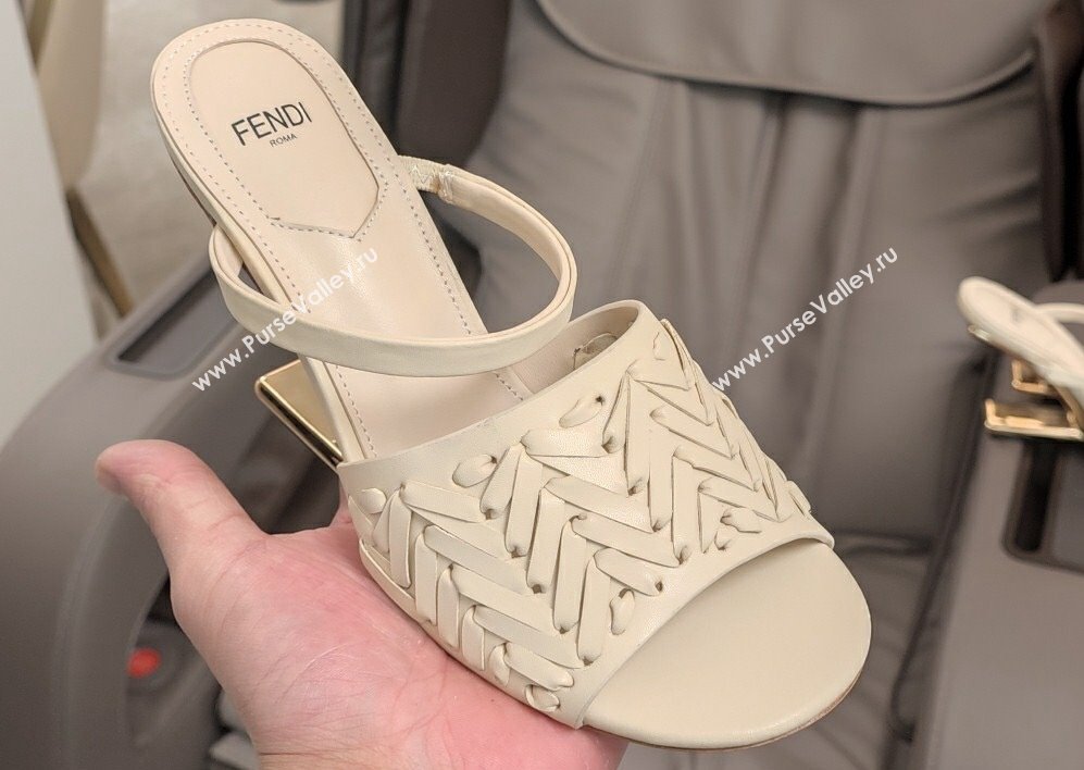 Fendi First interlaced leather high-heeled 9cm sandals White 2024 (modeng-24032047)