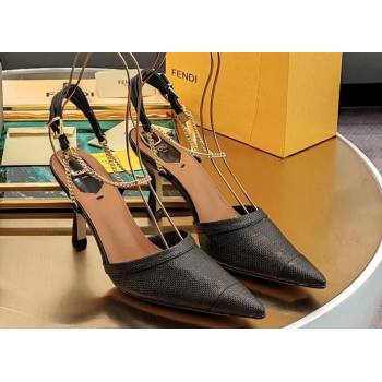 Fendi Colibrì Lite high-heeled slingbacks Mesh Black with chain straps 2024 (modeng-24032005)