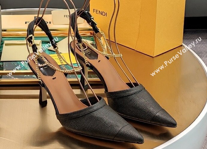 Fendi Colibrì Lite high-heeled slingbacks Mesh Black with chain straps 2024 (modeng-24032005)