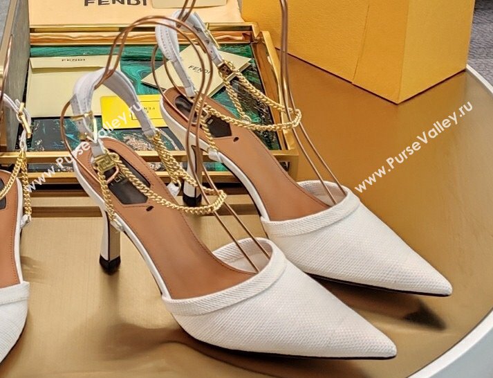 Fendi Colibrì Lite high-heeled slingbacks Mesh White with chain straps 2024 (modeng-24032009)