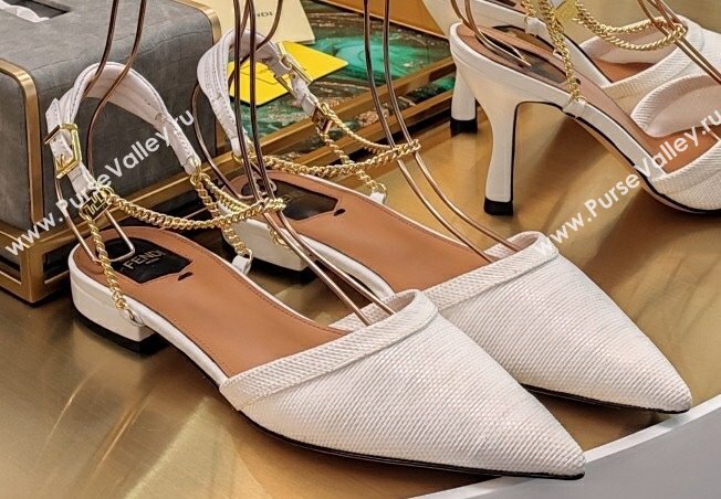 Fendi Colibrì Lite slingbacks Mesh White with chain straps 2024 (modeng-24032010)