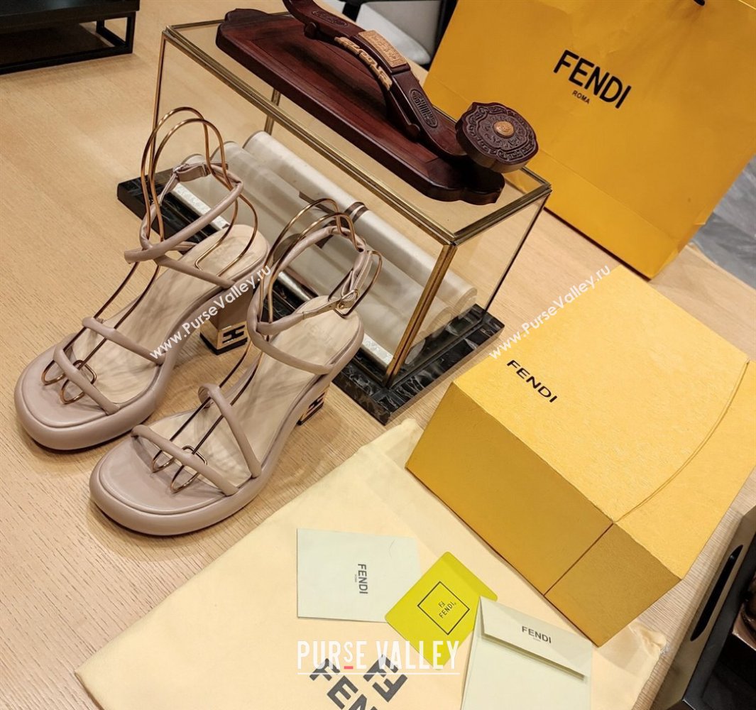 Fendi high-heeled 9cm Nappa Leather Baguette Sandals Beige 2024 (modeng-24032279)