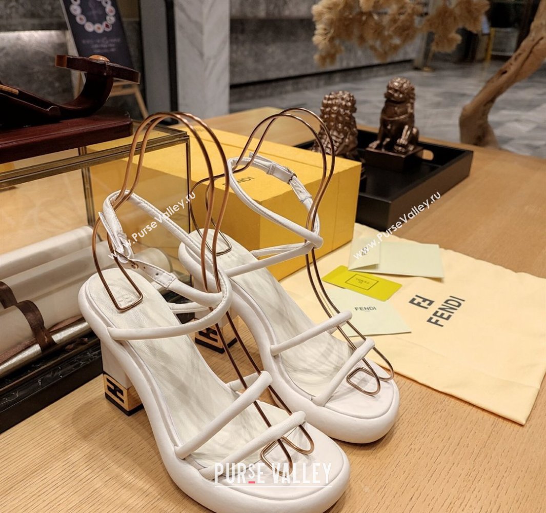 Fendi high-heeled 9cm Nappa Leather Baguette Sandals Creamy 2024 (modeng-24032278)