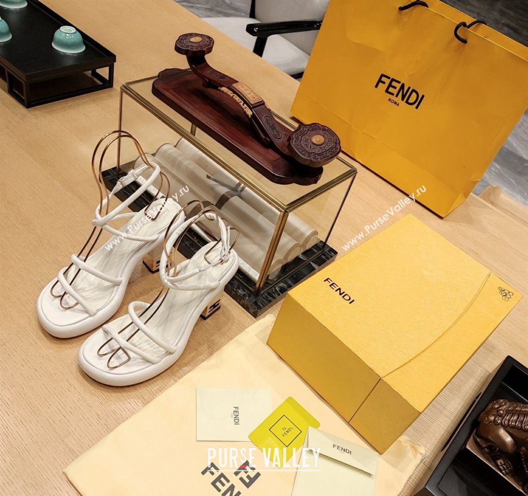 Fendi high-heeled 9cm Nappa Leather Baguette Sandals Creamy 2024 (modeng-24032278)