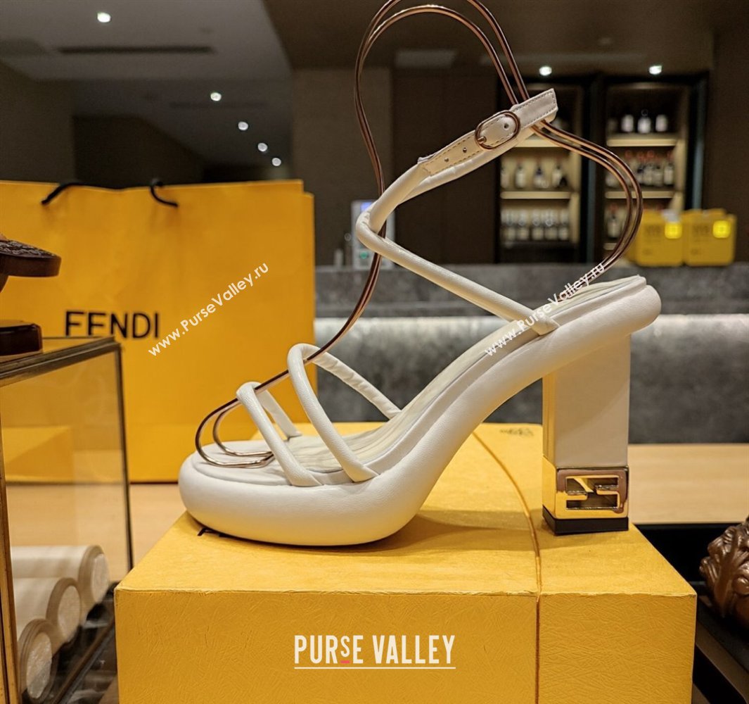 Fendi high-heeled 9cm Nappa Leather Baguette Sandals Creamy 2024 (modeng-24032278)