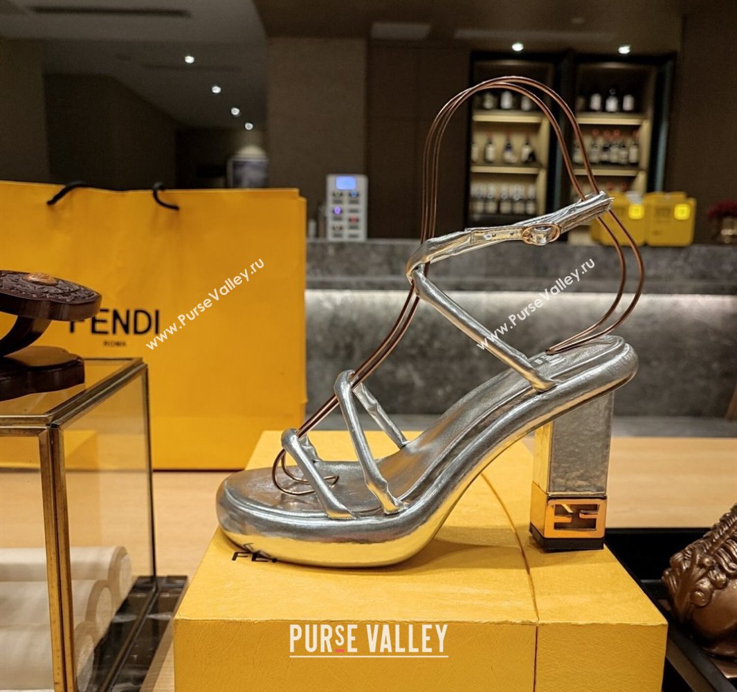 Fendi high-heeled 9cm Nappa Leather Baguette Sandals Silver 2024 (modeng-24032282)