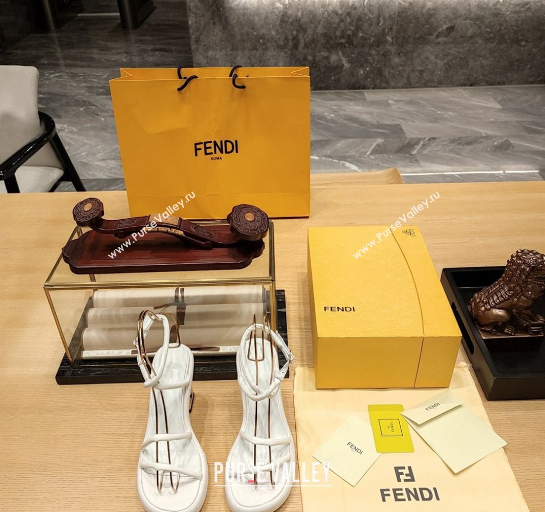 Fendi high-heeled 9cm Nappa Leather Baguette Sandals White 2024 (modeng-24032277)