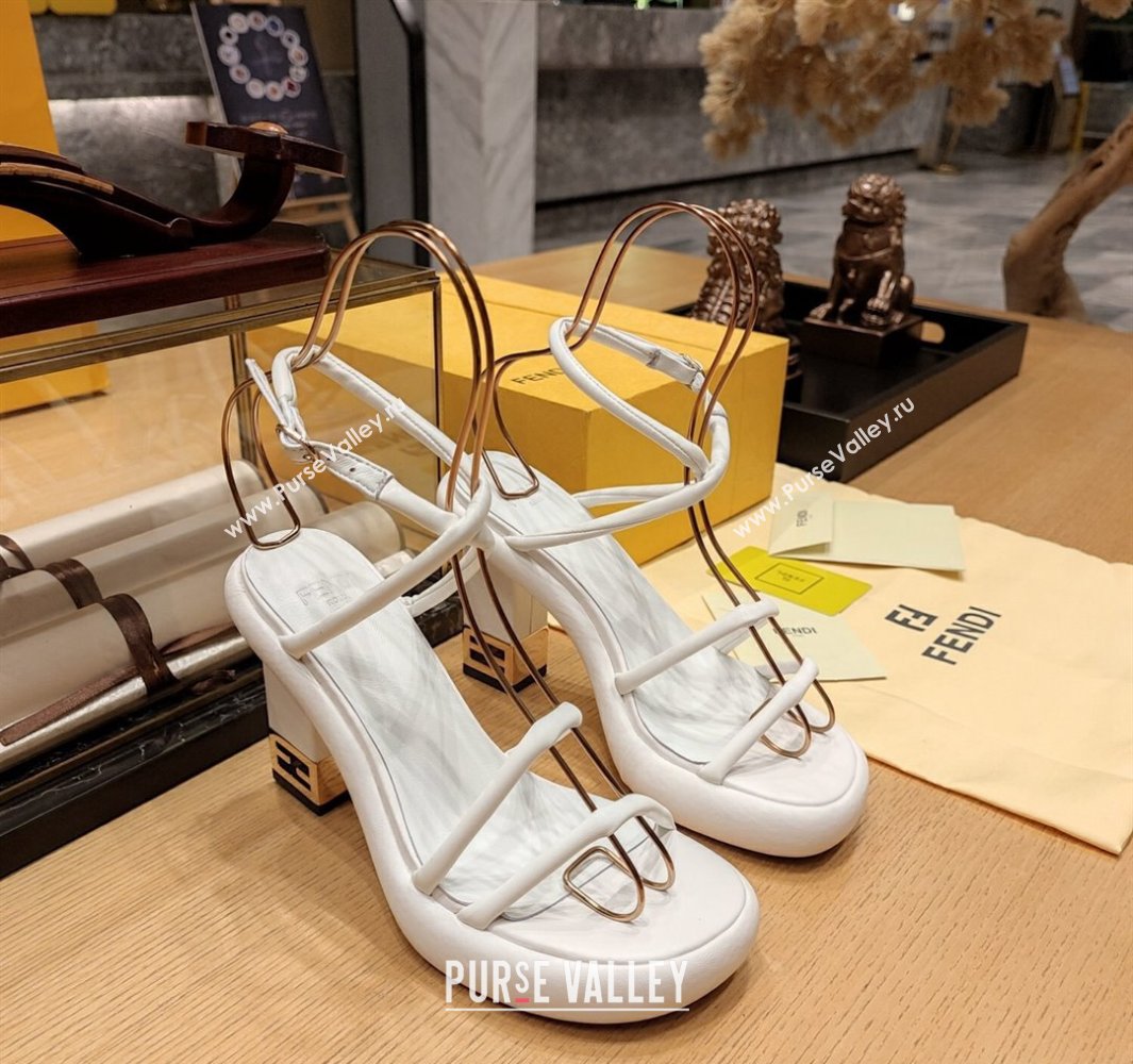 Fendi high-heeled 9cm Nappa Leather Baguette Sandals White 2024 (modeng-24032277)