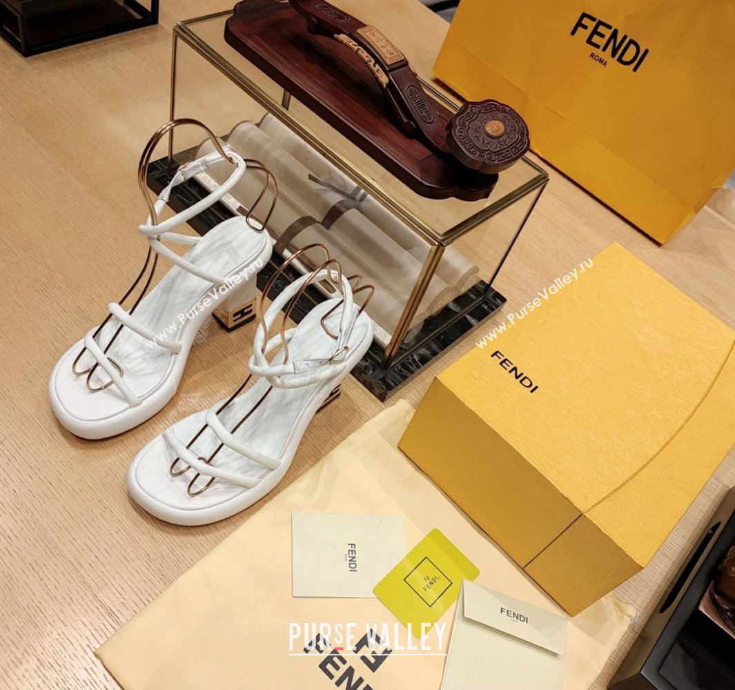 Fendi high-heeled 9cm Nappa Leather Baguette Sandals White 2024 (modeng-24032277)