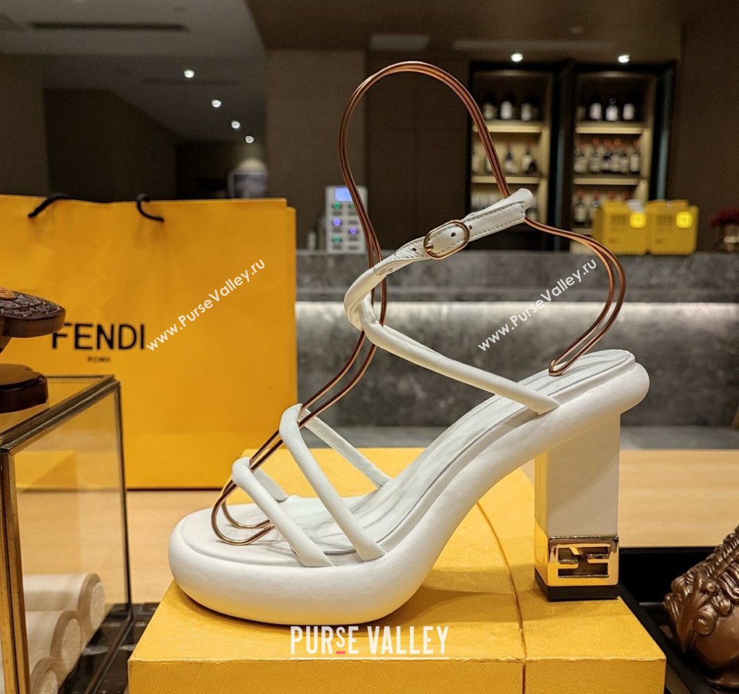 Fendi high-heeled 9cm Nappa Leather Baguette Sandals White 2024 (modeng-24032277)