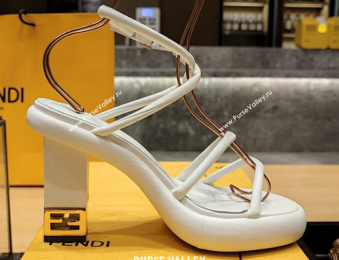 Fendi high-heeled 9cm Nappa Leather Baguette Sandals White 2024 (modeng-24032277)